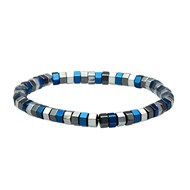 Bracelet Acier Fantaisie Hématite Bleu Et Noir-Medium-18cm