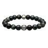 Bracelet Acier Pierres Naturelles Perles Rondes Oeil De Tigre Bleu Et Agate Noir - vue V1