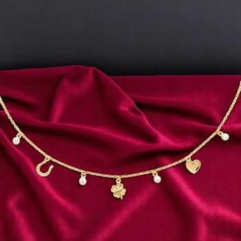 Collier porte bonheur chance coeur trèfle fer à cheval et oxydes de zirconiums Plaqué OR 750 3 microns