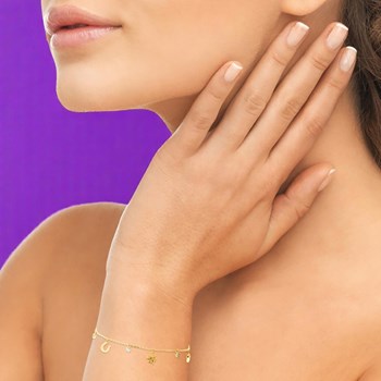 Bracelet porte bonheur chance coeur trèfle fer à cheval et oxydes de zirconiums Plaqué OR 750 3 microns