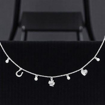 Lucky heart necklace with horseshoe clover and zirconium oxides Silver 925 Rhodium plated