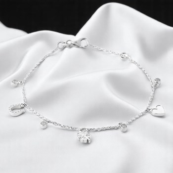 Bracelet porte bonheur chance coeur trèfle fer à cheval et oxydes de zirconiums Argent 925 Rhodié