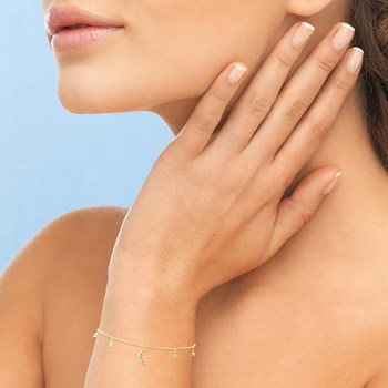 Bracelet lune et étoiles oxydes de zirconiums Plaqué OR 750 3 microns