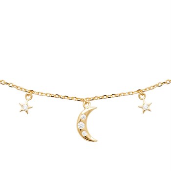 Necklace moon and stars zirconium oxides GOLD plated 750 3 microns