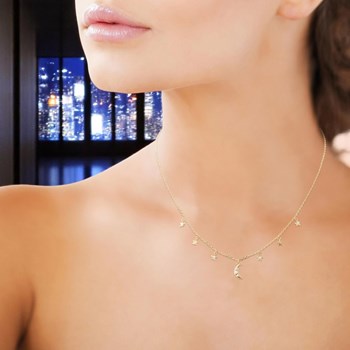 Necklace moon and stars zirconium oxides GOLD plated 750 3 microns