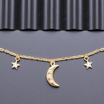 Necklace moon and stars zirconium oxides GOLD plated 750 3 microns