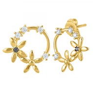 Boucles d'oreilles fleurs par SC Bohème ornées de deux véritables diamants noirs