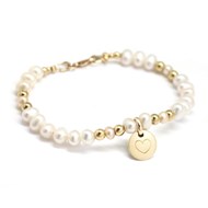 Bracelet perles d'eau douce mini charm plaqué or - gravure COEUR