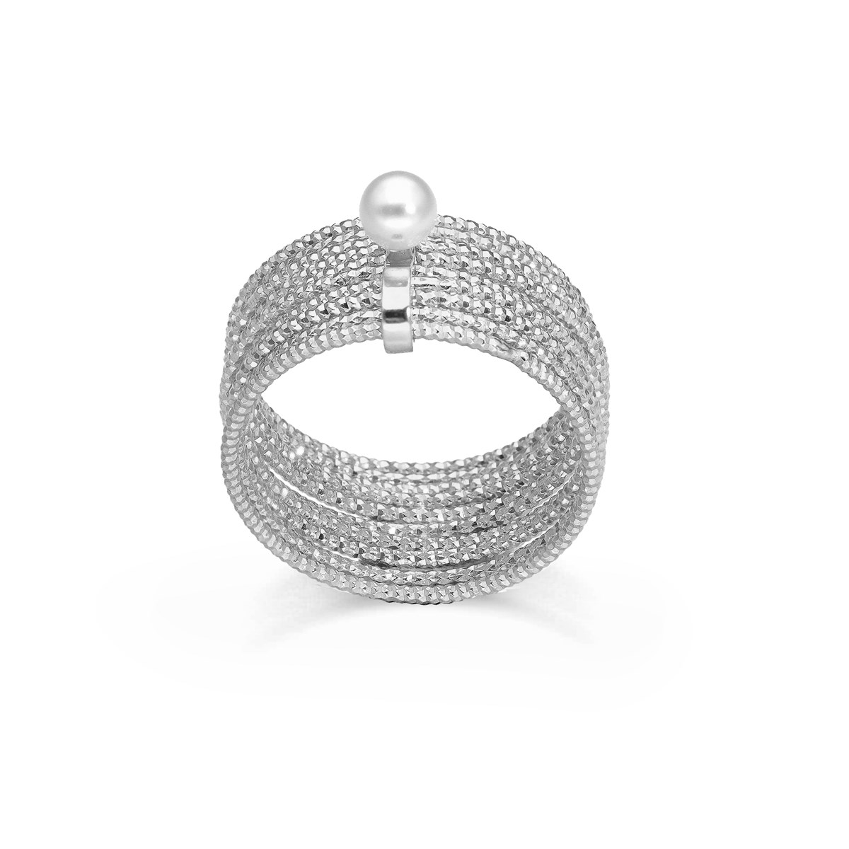 Bague En Argent Rhodié Multi Cercles Avec Perle Naturelle