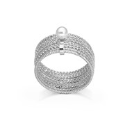 Bague En Argent Rhodié Multi Cercles Avec Perle Naturelle