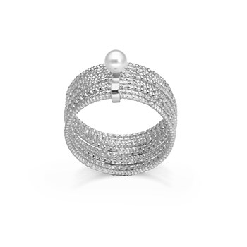 Rhodium Zilveren Multi Cirkel Ring Met Natuurlijke Parel