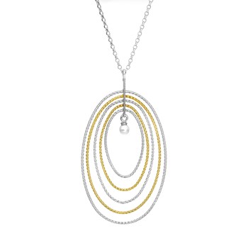 Zilveren Ketting Rhodium en Goud Bicolore Multi Ovaal Met Natuurlijke Parel42 cmcm