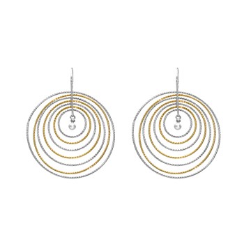 Boucles D'oreilles En Argent Rhodié Et Doré Bicolore Multi Rond Avec Perle Naturelle45 mmcm