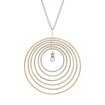 Zilveren Ketting Rhodium en Goud Multi Rond Met Natuurlijke Parel45 mmcm