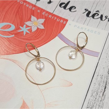 Boucles d'Oreilles Krahô Cristal de Roche Argent 925 Doré