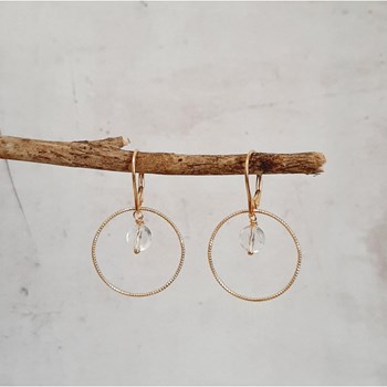 Boucles d'Oreilles Krahô Cristal de Roche Argent 925 Doré