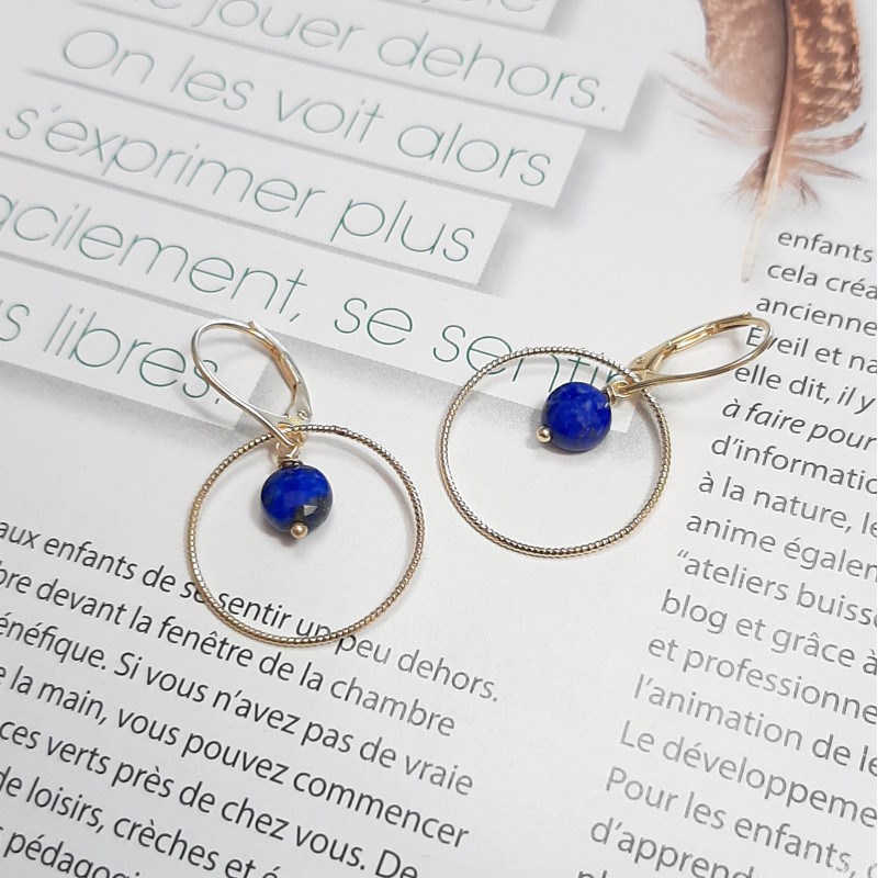 Boucles d'Oreilles Krahô Lapis-Lazuli Argent 925 Doré - vue 2