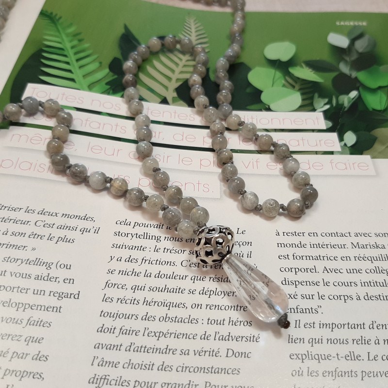 Sautoir Mala Labradorite et Cristal de Roche Argent 925 - vue 2