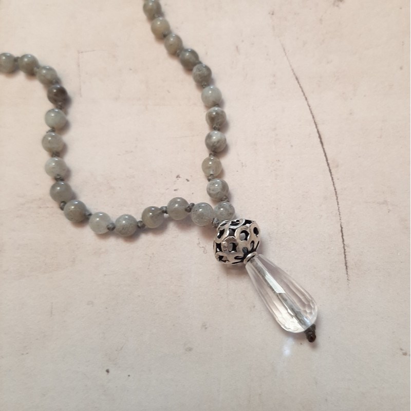 Sautoir Mala Labradorite et Cristal de Roche Argent 925 - vue 3