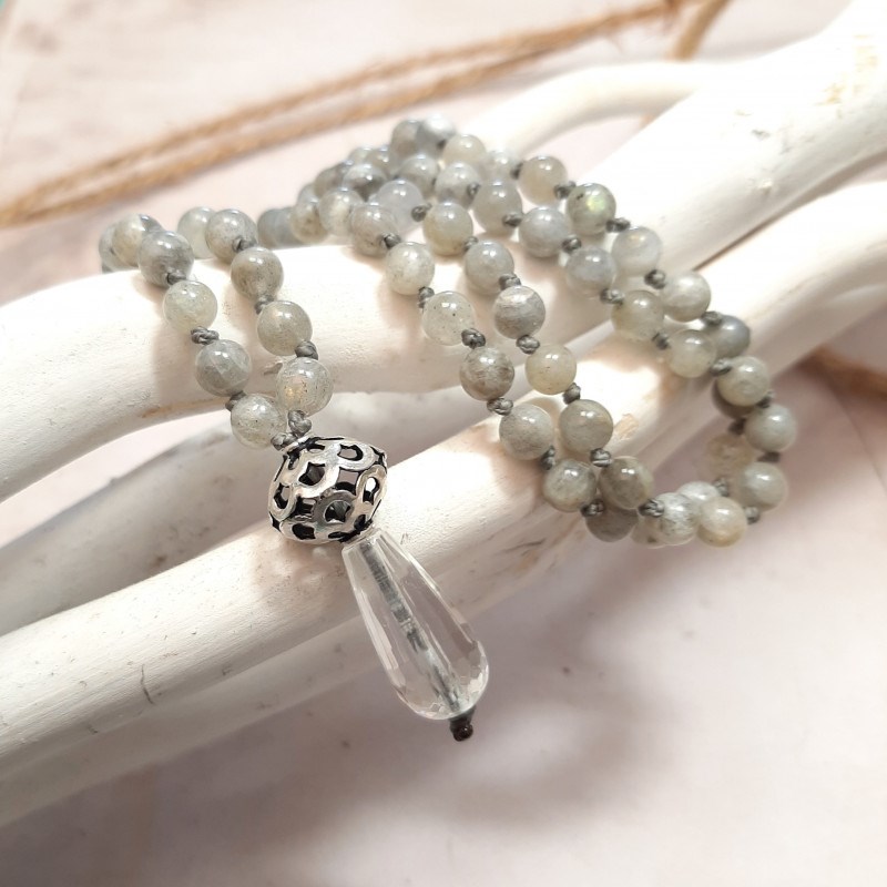 Sautoir Mala Labradorite et Cristal de Roche Argent 925 - vue 4