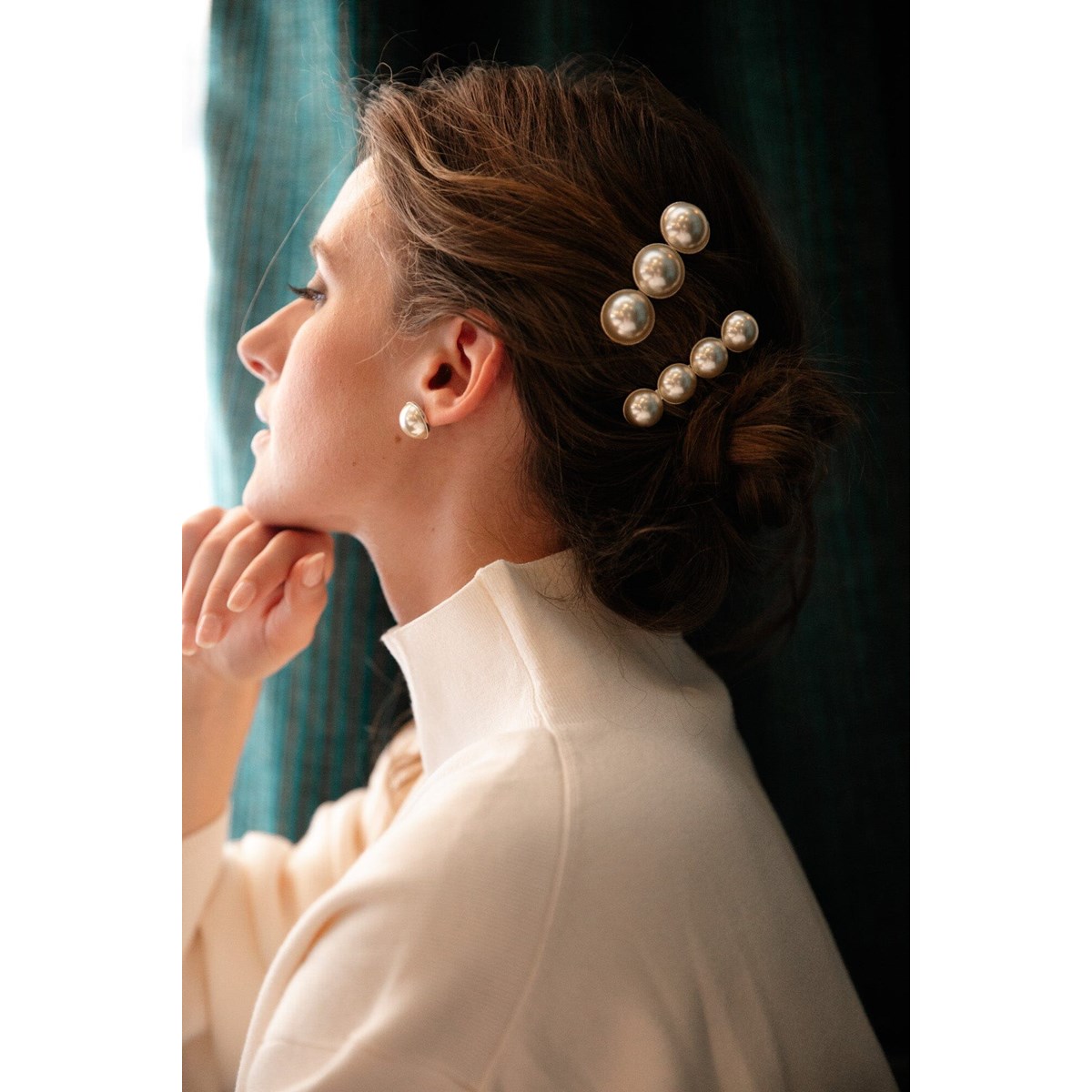 boucles d'oreilles puces perles plaqué argent - NÉLYA - vue 4