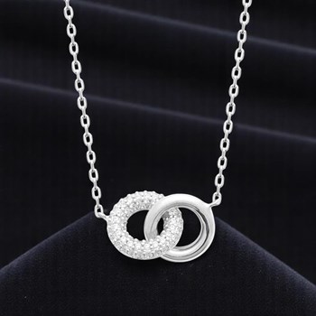 Necklace 2 interlaced rings zirconium oxides Silver 925 Rhodium