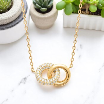 Collier 2 anneaux enlacés oxydes de zirconiums Plaqué OR 750 3 microns