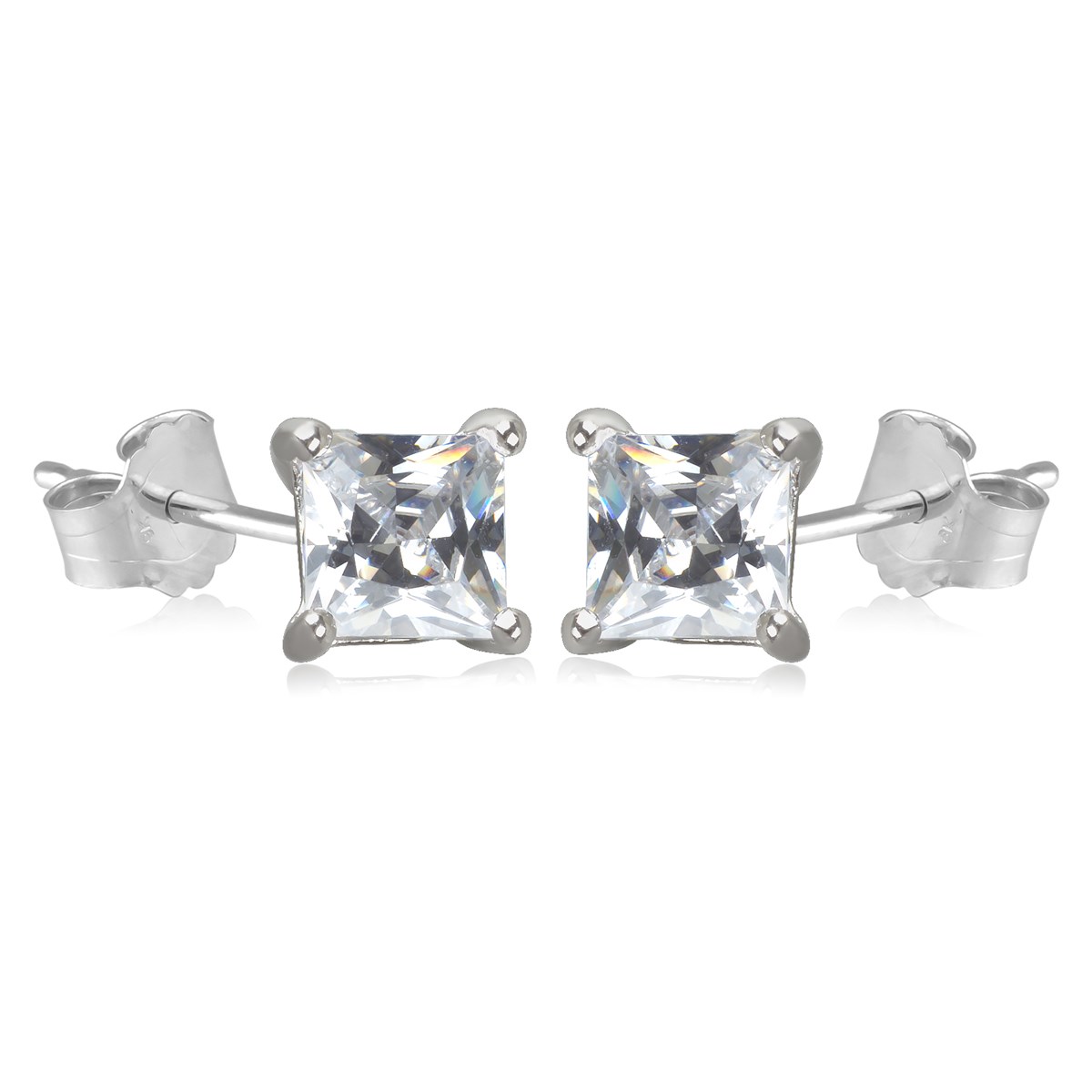 Boucles d'oreilles argent rhodié solitaire cz carré 6MM 1.60grs