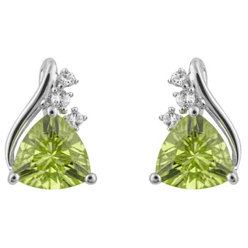 Boucle d'oreille péridot verte et topaze blanche sur or blanc 375