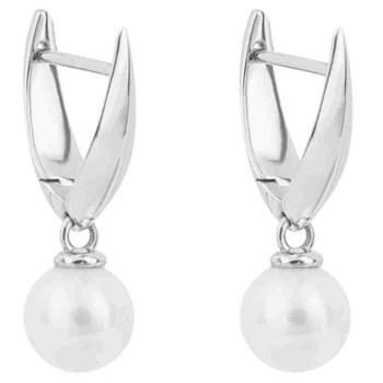 Boucle d'oreille perle en or blanc 375