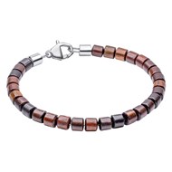 Bracelet perle de bois naturel en acier inoxydable