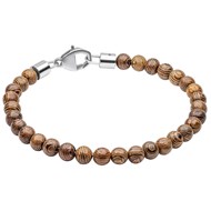Bracelet perle de bois naturel en acier inoxydable