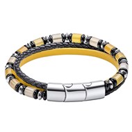 Bracelet jade jaune et onyx cuir de vachette véritable en acier inoxydable