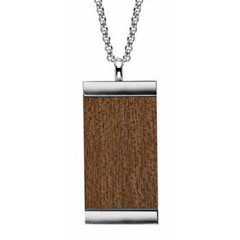 Collier plaque en bois naturel sur acier oxydé