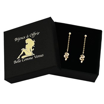Boucles d'oreilles animal serpent serti d'oxydes de zirconiums avec chainette Plaqué OR 750 3 microns