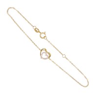 Bracelet Or Jaune - Coeur Pavé de Zirconiums - Femme
