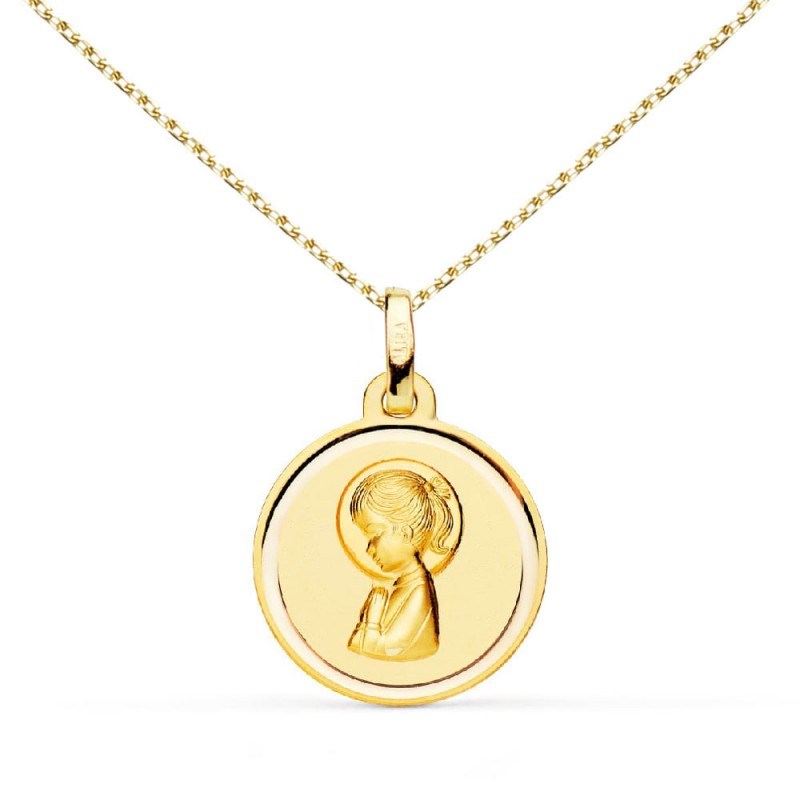 Collier - Médaille Marie Jeune Or Jaune - Chaîne Dorée - Gravure Offerte