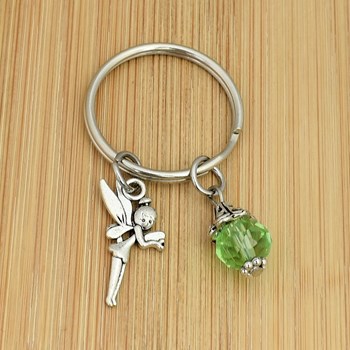 Fairy keyring with green faceted silver bead