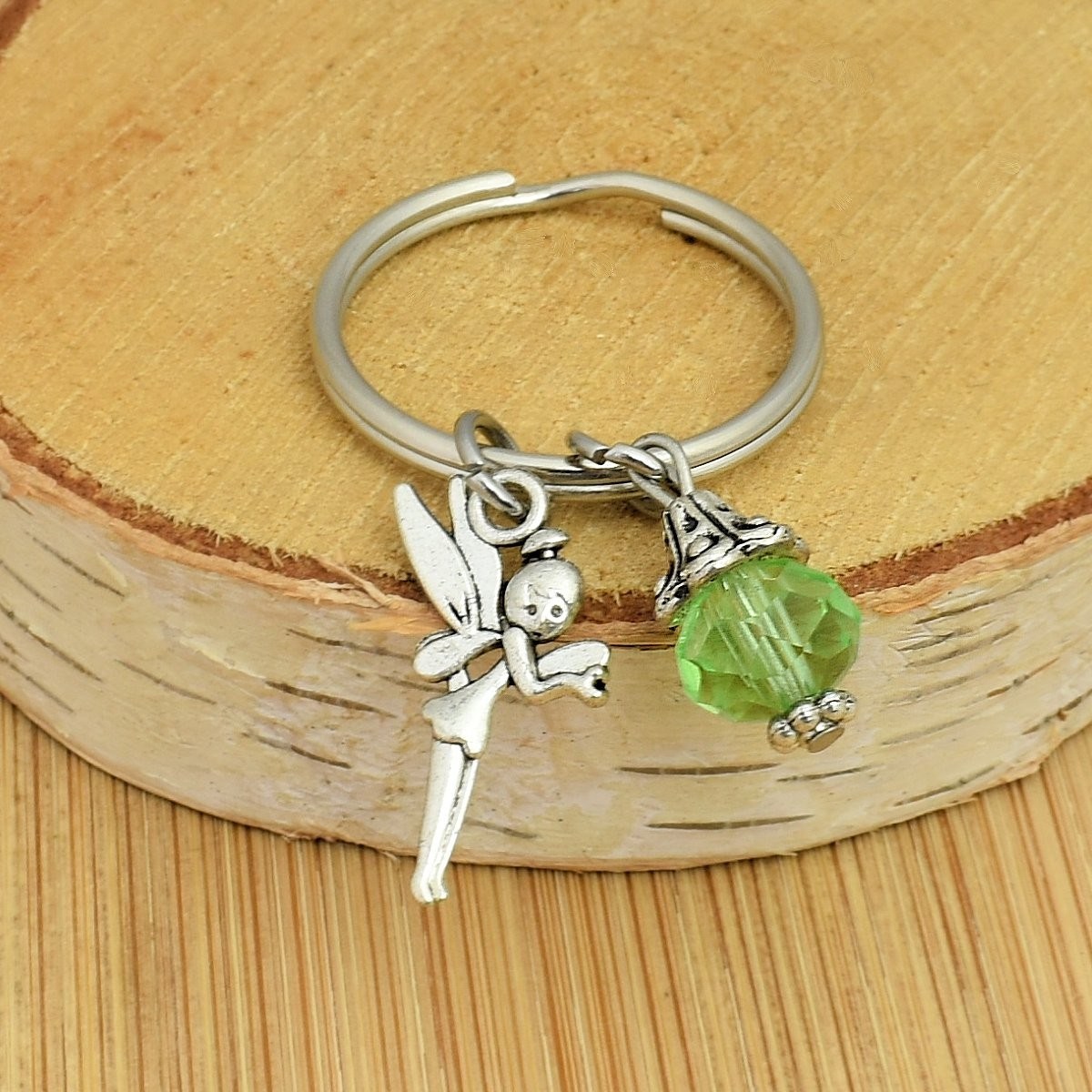 Porte-clés fée et sa perle à facettes vertes argenté - vue 3