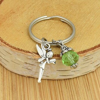 Fairy keyring with green faceted silver bead