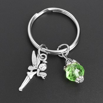 Fairy keyring with green faceted silver bead