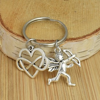 Cupid angel keyring with wings and silver infinity heart love arrow