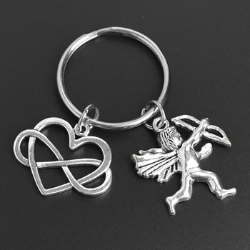 Cupid angel keyring with wings and silver infinity heart love arrow