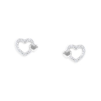 Heart earrings in rhodium-plated 925 sterling silver with zirconium oxides