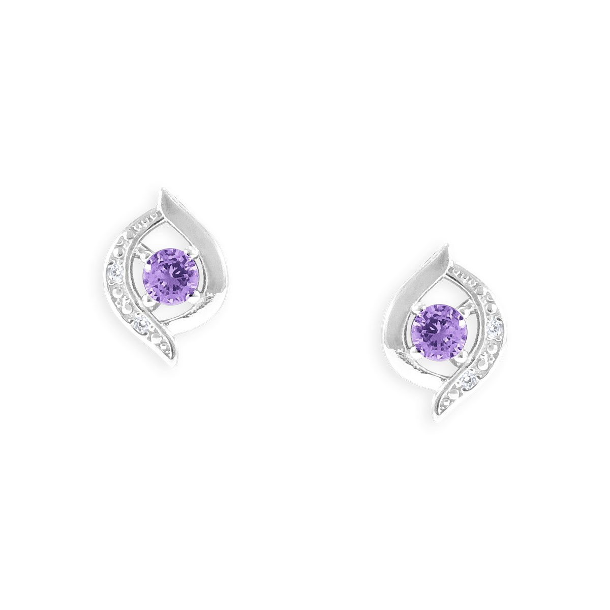 Boucles d'oreilles en argent 925 rhodié avec oxydes de zirconium teinte améthyste