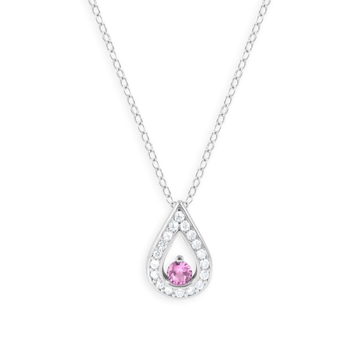 Collier en argent 925 rhodié avec oxydes de zirconium teinte rose