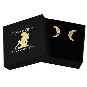 Boucles d'oreilles croissant lunaire de fleurs Plaqué OR 750 3 microns