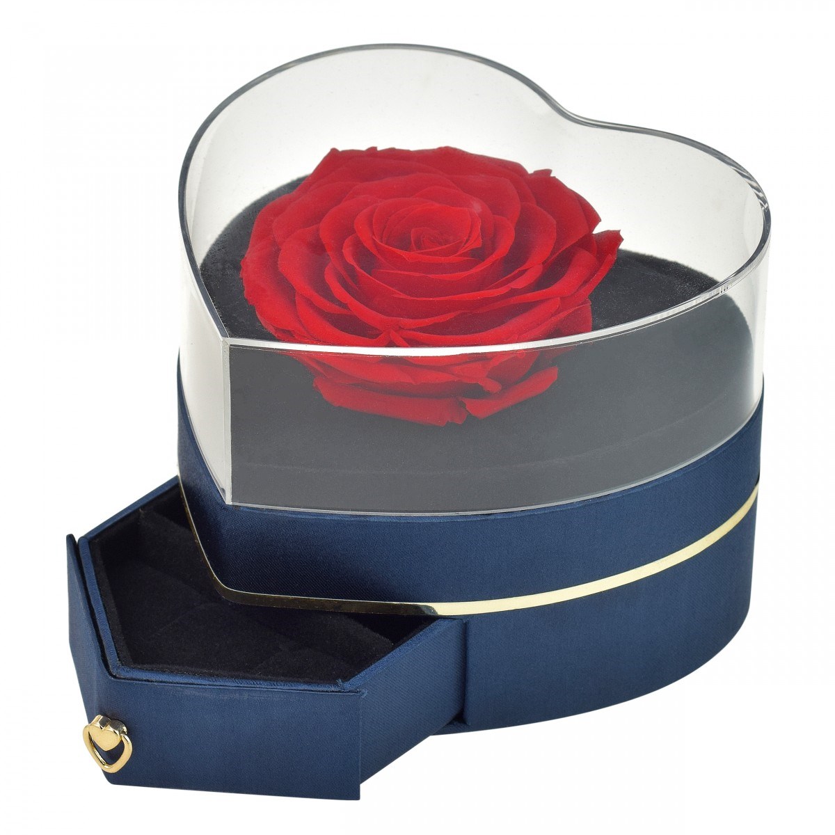 Coffret à bijoux rose éternelle rouge sous forme de coeur