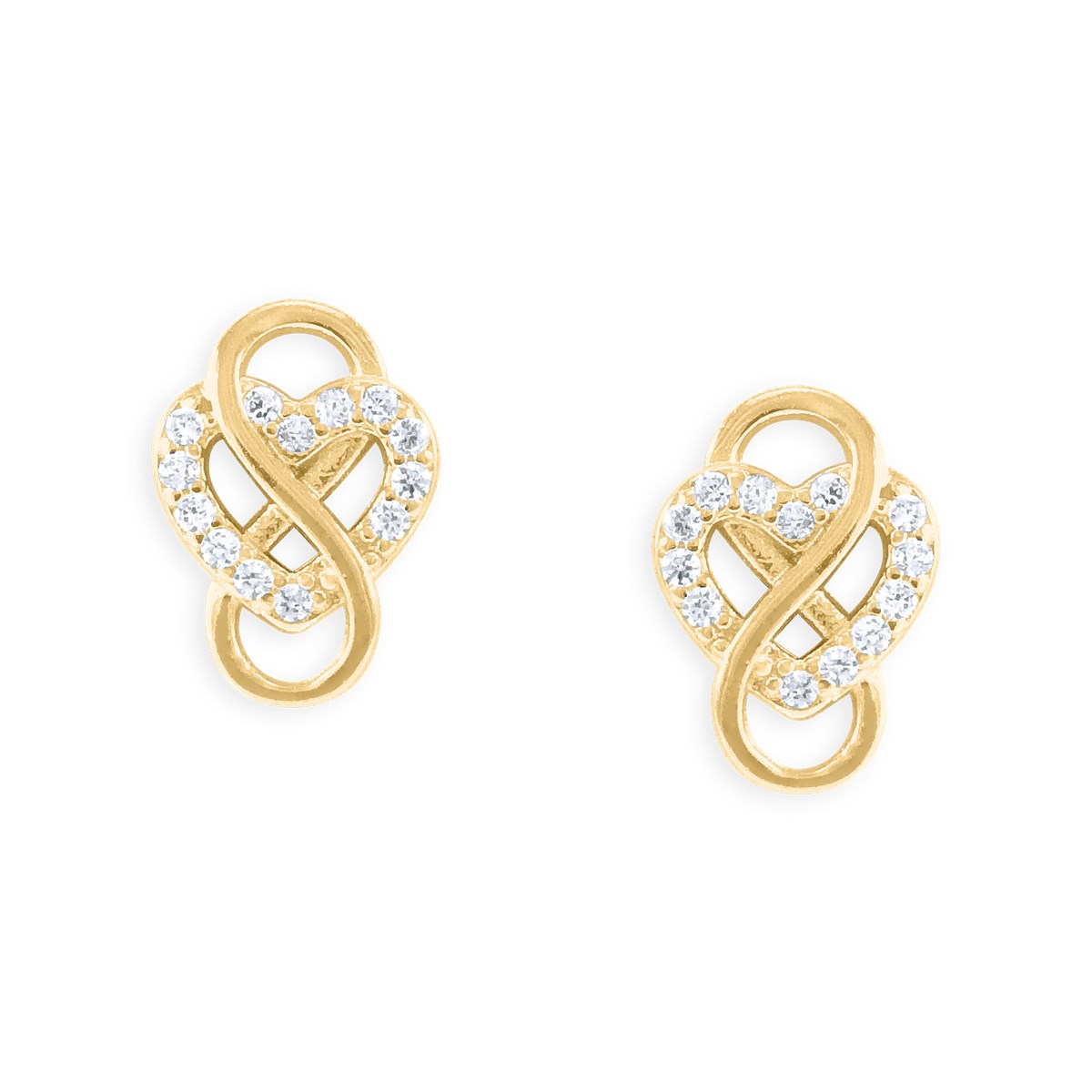 Boucles d'oreilles coeur et infini plaquées or avec oxydes de zirconium