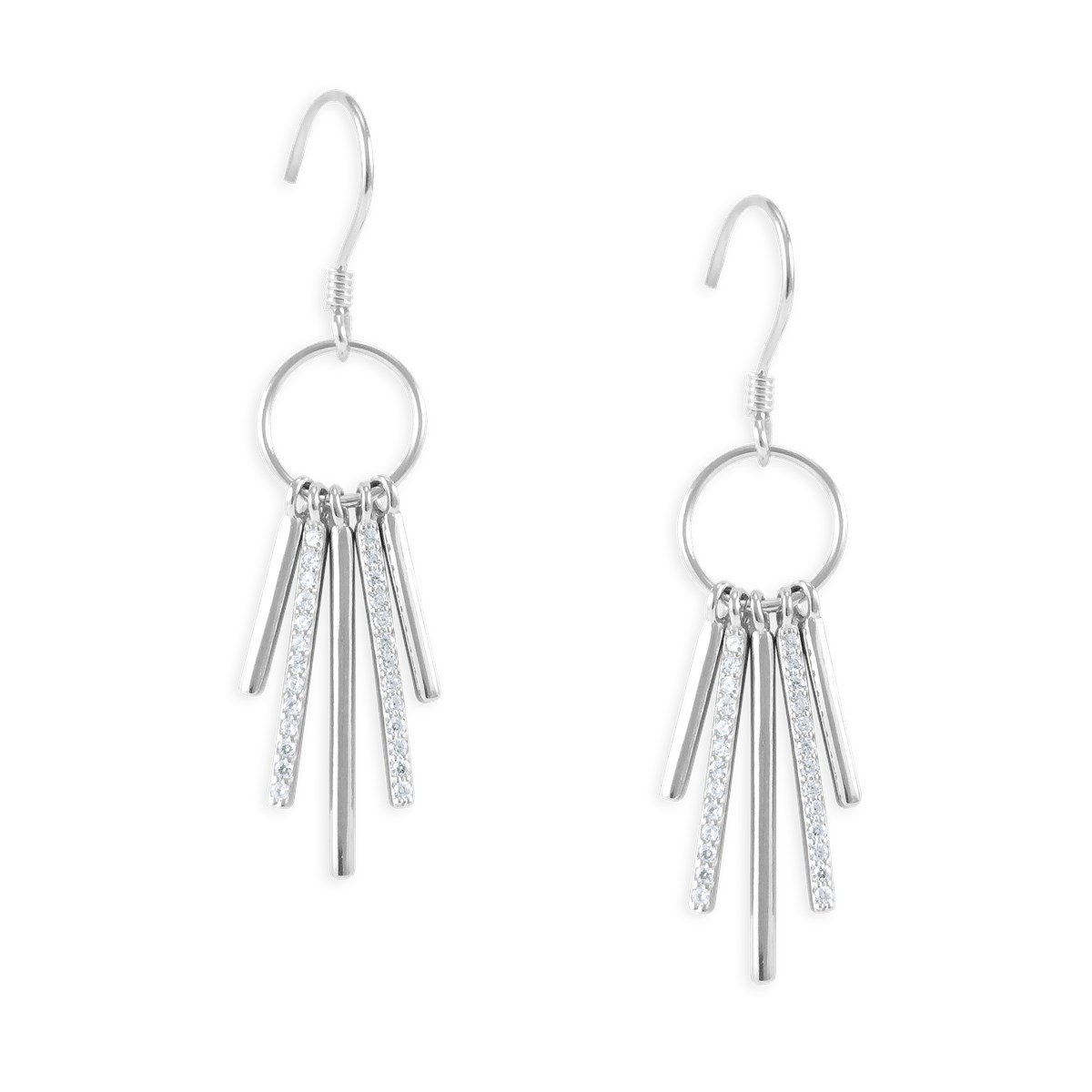 Boucles d'oreilles pendantes en argent 925 rhodié avec oxydes de zirconium